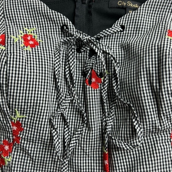 City Studio Juniors Floral Pattern Black Gingham‎ Strapless Dress Size 15 - Picture 2 of 11